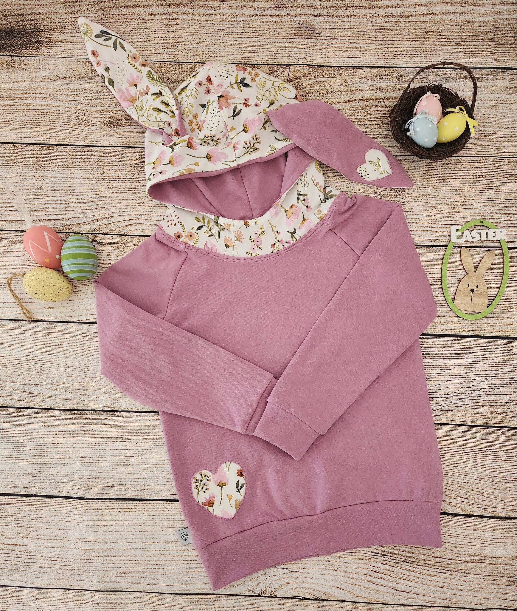 Heart Bunny Hoodie-Orchid floral- Made to Order