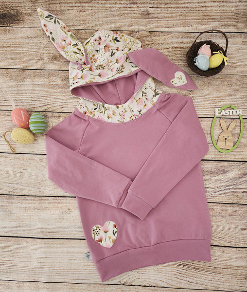 Heart Bunny Hoodie-Orchid floral- Made to Order