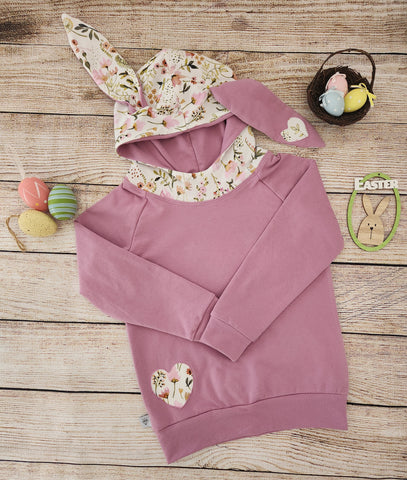 Heart Bunny Hoodie-Orchid floral- Made to Order
