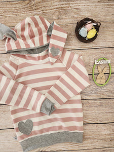 Heart Bunny Hoodie-Pink stripe- Made to Order