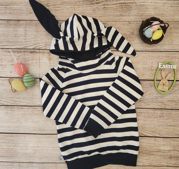 Bunny Hoodie-Navy stripe- Made to Order