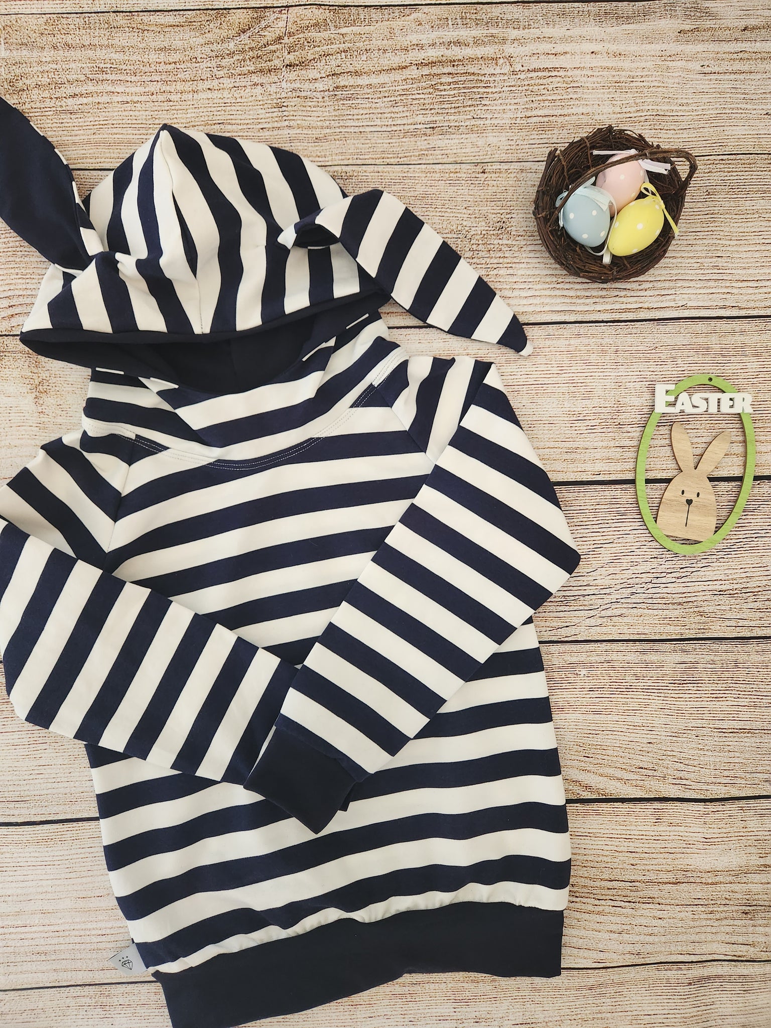 Bunny Hoodie-Navy stripe- Made to Order