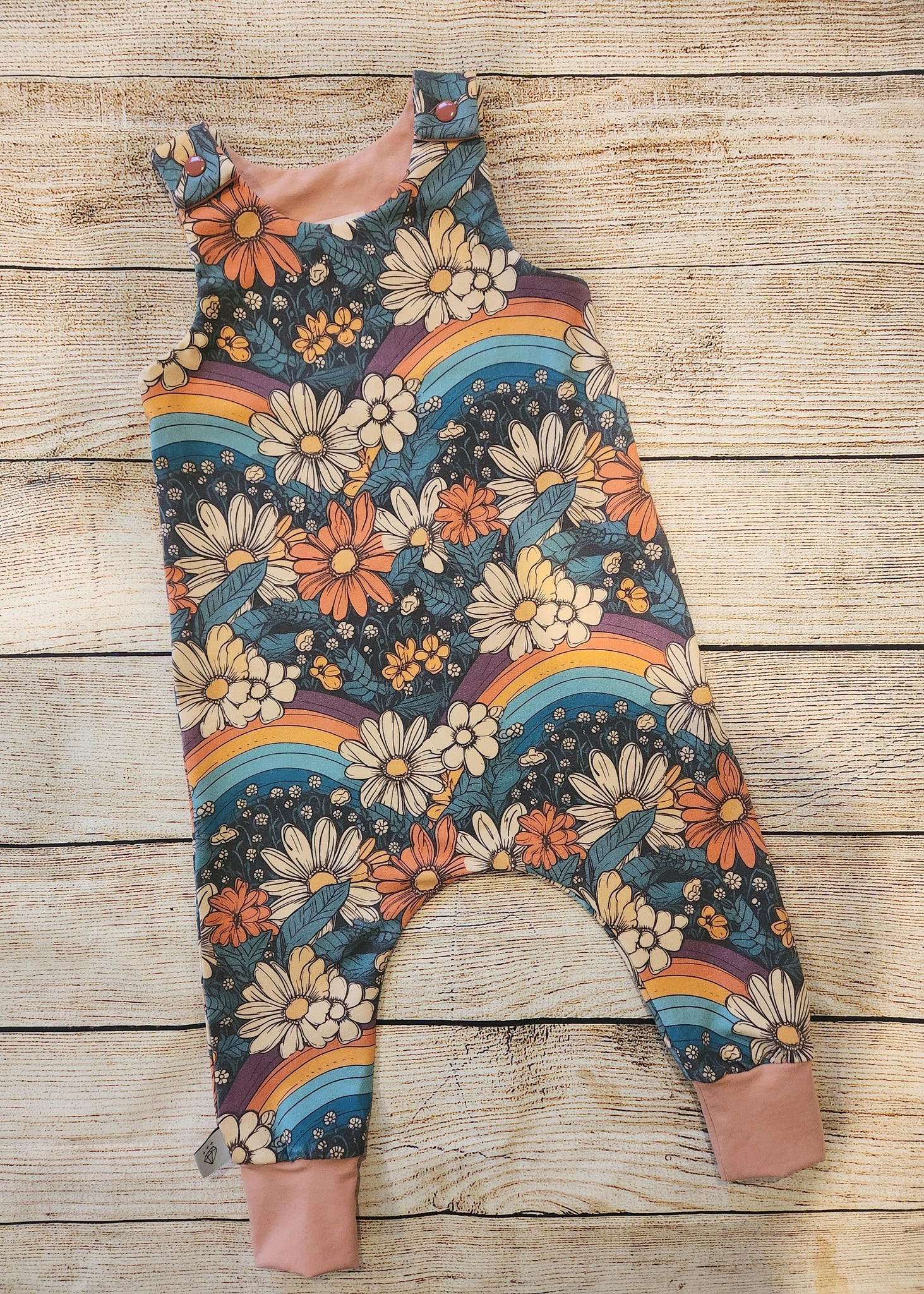 Rainbows and Daisies Harem romper-Size 1