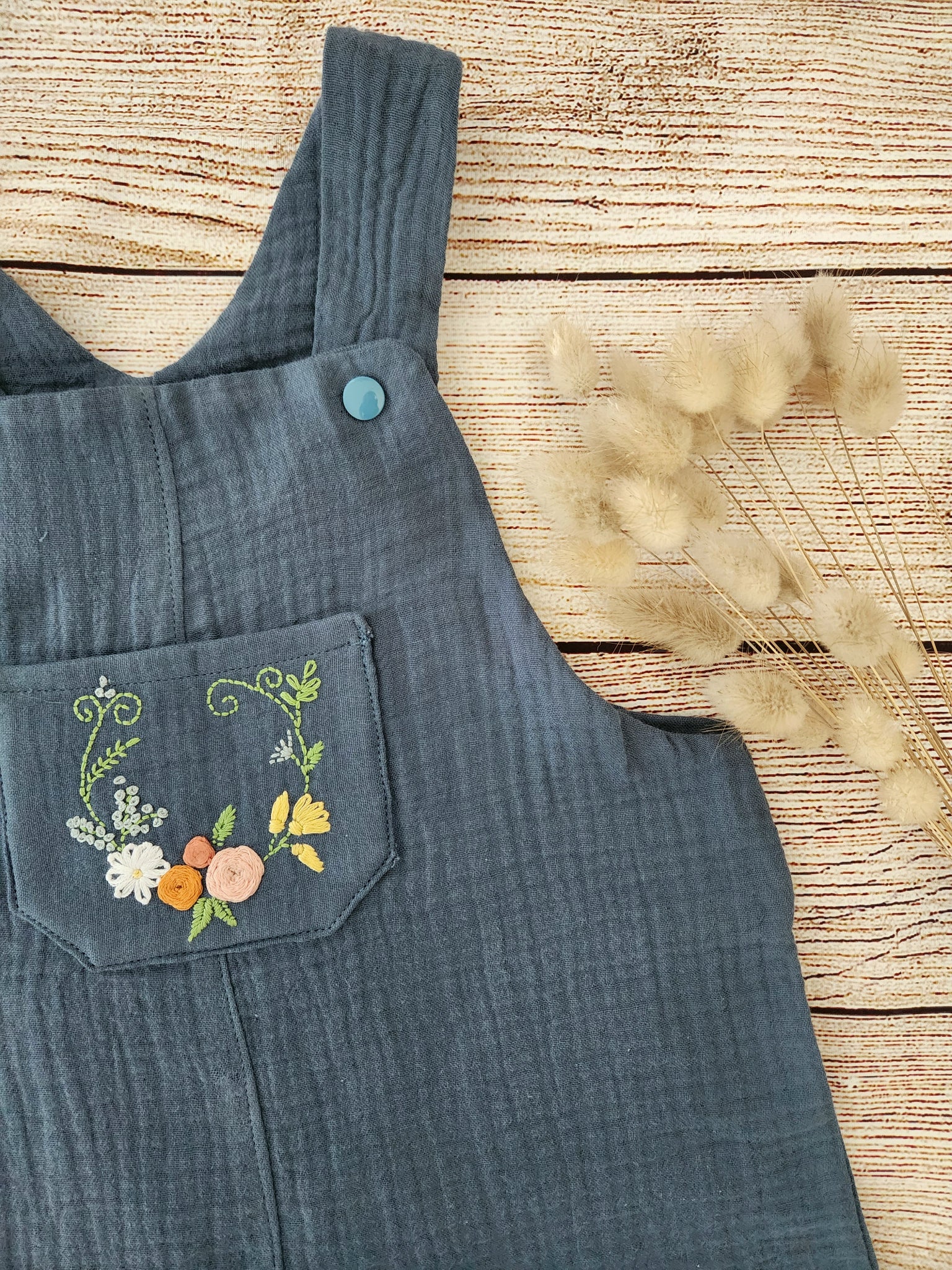 Blue Embroidered Overalls-Pre Order