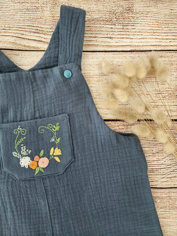 Blue Embroidered Overalls-Pre Order
