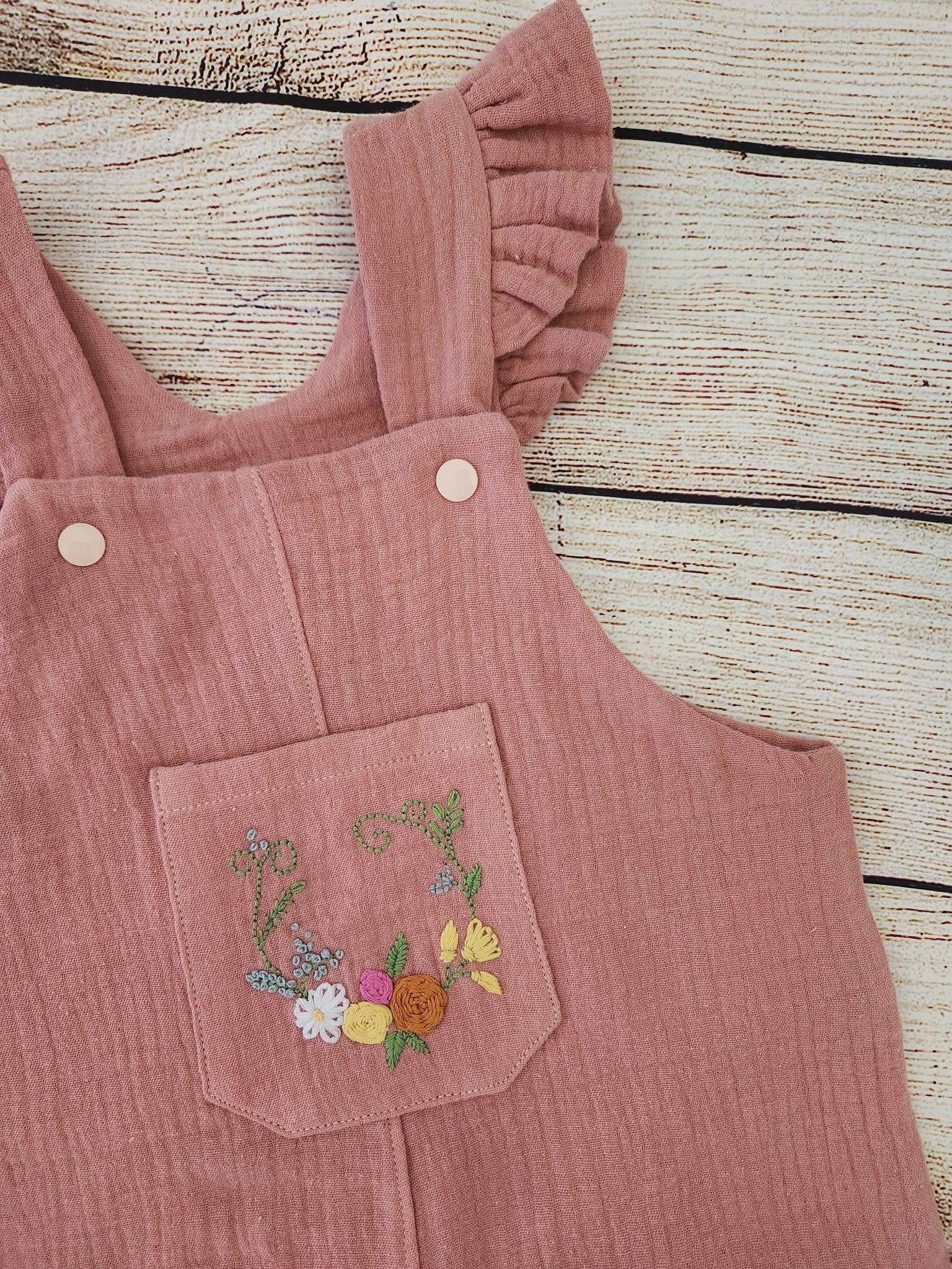 Dusky Pink Embroidered Overalls-Pre Order