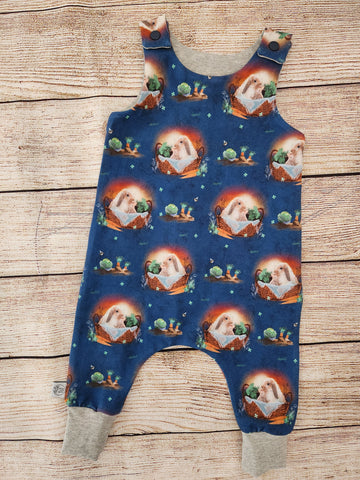 Bunnies in baskets harem romper(navy)-made to order