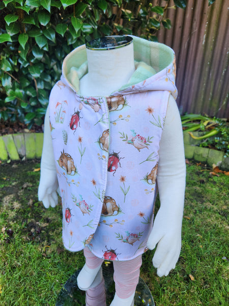 Green Check Wool Vest-deer lining