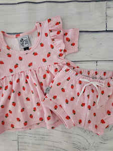 Strawberries Peplum top and shorties set-Pre Order