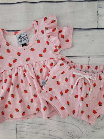 Strawberries Peplum top and shorties set-Pre Order
