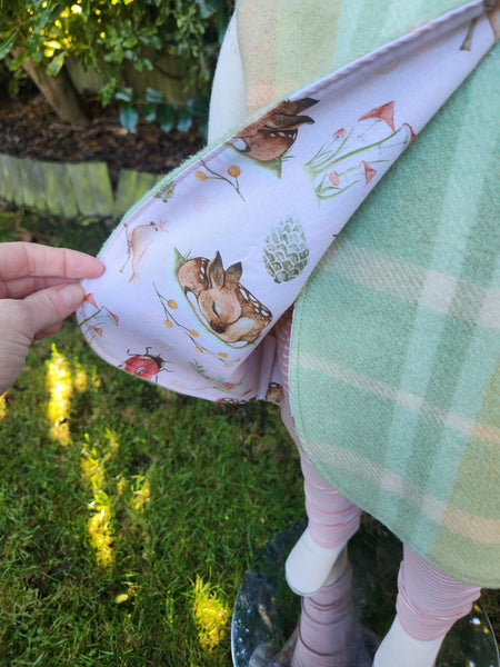 Green Check Wool Vest-deer lining