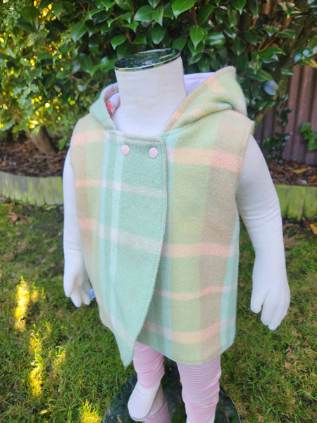 Green Check Wool Vest-deer lining