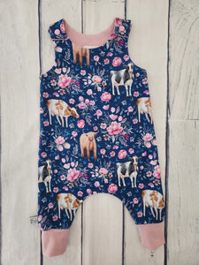 Floral Cows Harem Romper-Ready to send