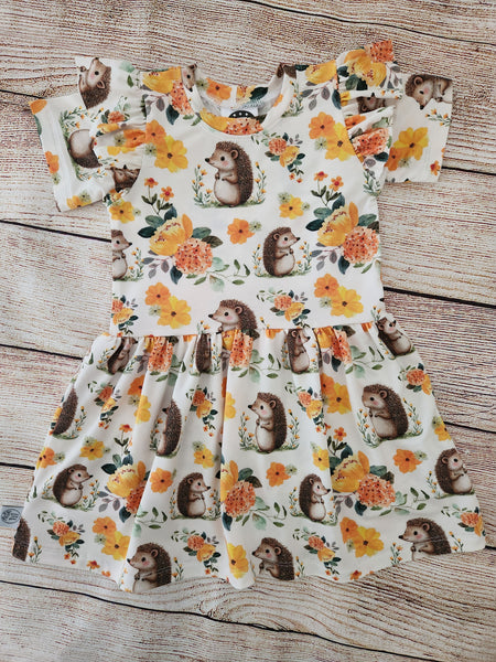 Floral Hedgehogs Flutter Dress-Pre Order