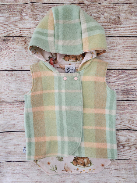 Green Check Wool Vest-deer lining