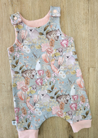Australian Wildlife shortie harem romper-6-9m