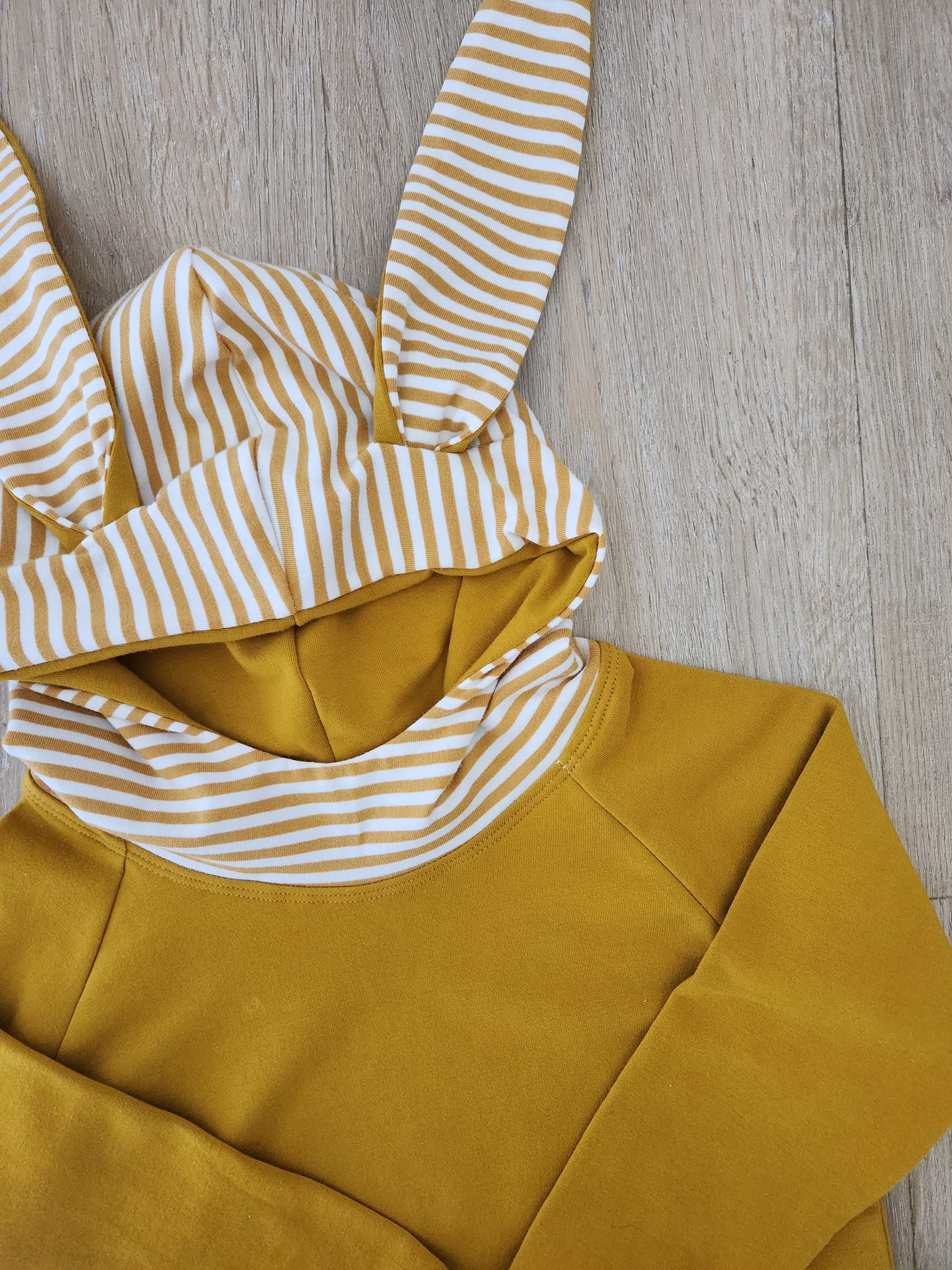 Mustard Stripe Bunny Hoodie- Made to Order