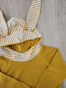 Mustard Stripe Bunny Hoodie- Made to Order