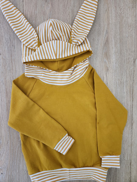 Mustard Stripe Bunny Hoodie- Made to Order